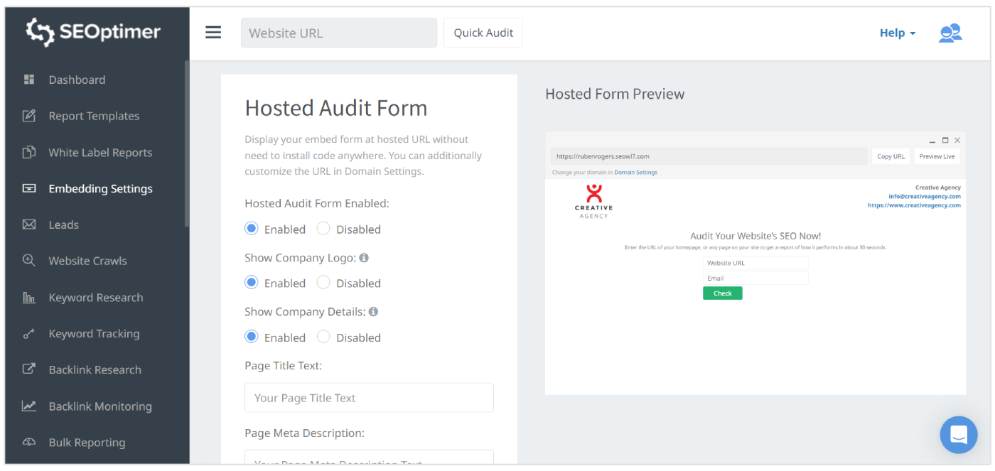 Hosted audit form